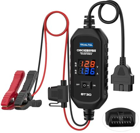 VKALTUL Notstromversorgungskabel OBD 2 ECU mit ECU-Stromversorgung Leckage-Erkennung Spannung/Strom-Anzeige Überstromschutz Schutz vor Verpolung,0.9M