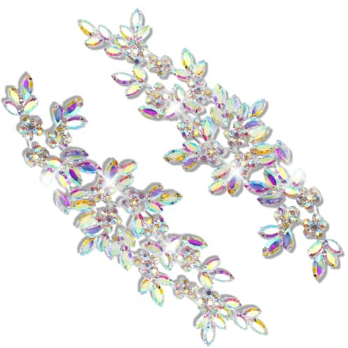 PEARLY JUN Handgefertigte Strass-Applikation Flower Glass Rhinestone Applique Näh-Applikationsaufnäher mit Kristallen Strass-Applikation für Brautkleid DIY-Taschen Dekoration für Kleider handnähte