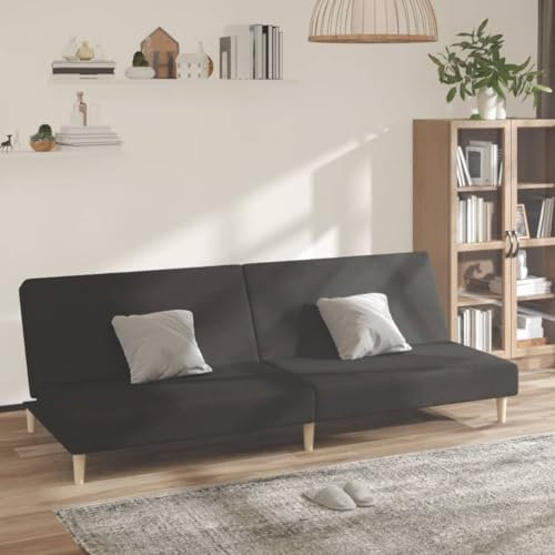 Willood Schlafsofa 2-Sitzer Schwarz Stoff Sofa mit Holzrahmen, Schlafcouch für Wohnzimmer Heimkino Büro, Couch Sofabett Tagesbett Gästebett