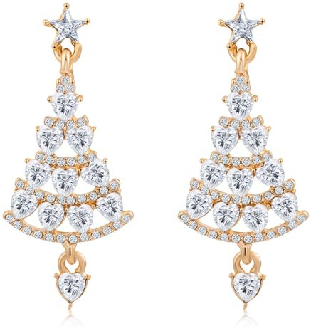 LAXPICOL Christmas Tree Earrings With S925 Sterling Silver Post, Sparkling White Rhinestone Dangle Earrings for Women - Luxury Silver Jewelry Gift for Christmas - Gold