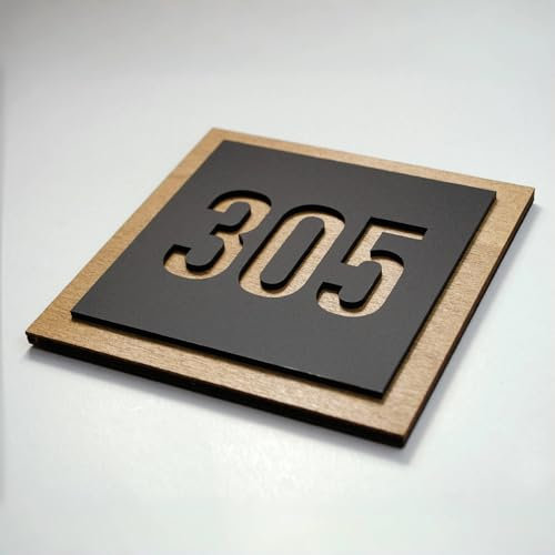 Número de puerta moderno personalizado en acrílico y madera - Placa resistente al agua para interiores y exteriores, ideal para casas,oficinas,apartamentos,hoteles