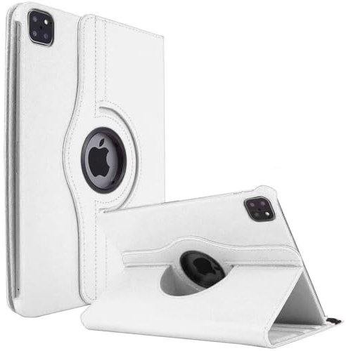 World biz Rotating Case for iPad Pro 12.9-Inch (2022/2021/2020/2018) 360 Degree Rotation Stand Protective Folio Leather Smart Cover, Auto Sleep/Wake (White New)