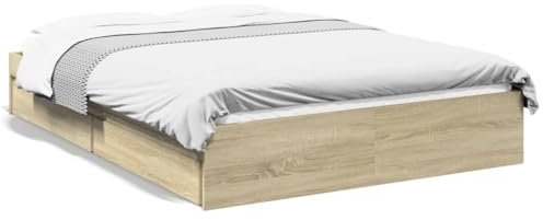 Juroupi Bettgestell mit Schubladen Bett Mit Stauraum Bettgestell Tagesbett Betten Bett Mit Schubladen Sonoma-Eiche 140x200cm Holzwerkstoff