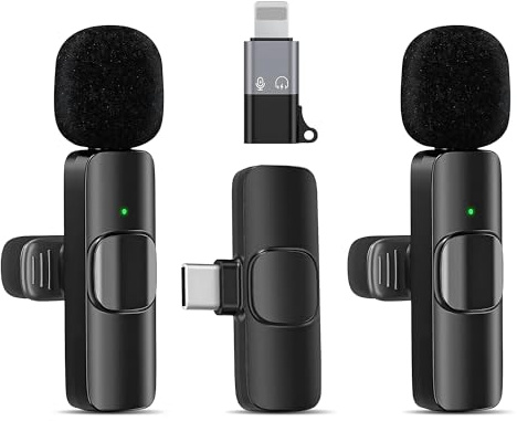 2 Pack Mini Wireless Microphone for iphone, ipad, iOS, Android - Lavalier Microphone For Recording, Noise Reduction Lapel Mic, Type-C Omni Lav Mic For Video Recording, Vlog, Podcast, Youtube, Tiktok