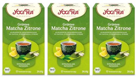 Yogi Tea - Grüntee Matcha Zitrone, Ayurvedischer Grüner Bio-Kräutertee, Mischung aus Grünem Tee, Matcha, Zitronengras und Limette, Yogi Tee 3er Pack, 3x17 Beutel (51 Teebeutel insgesamt)