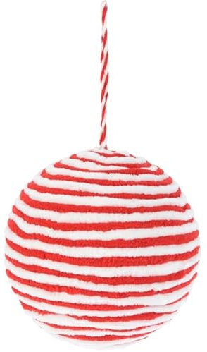 Pallina Albero Di Natale Peluche A Righe Rosse E Bianche (Diametro 20 cm)