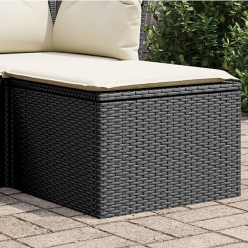Sufrk Gartenhocker mit Kissen Hocker Outdoor Garten Hocker FüR Draussen Sitzhocker Outdoor Schwarz 55x55x37 cm Poly Rattan - 366003