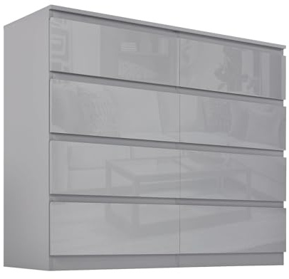 HTI living Kommode Kenji 8 Schubladen Hochglanz Sideboard Grau