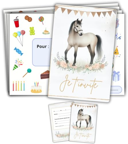 roxisha Cartes d'Invitation Anniversaire Cheval, Lot de 10