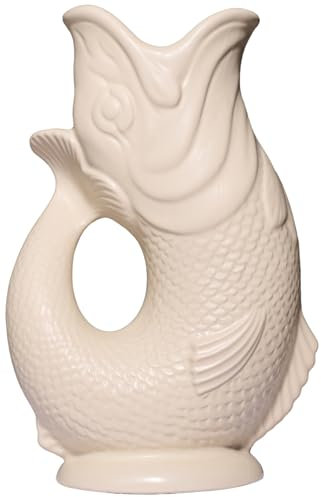 The Original Gluggle Jug - Matt Sand Glug Jug in L, 22cm 0.6L - Gug Glug Fish Shaped Jug - Decorative Glugging Water, Cocktail, Wine & Gin Pitcher, Decanter or Vase - Hand Made in Britain