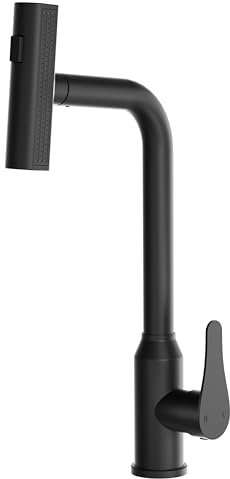 WLTEDRGO Robinet cascade de cuisine extensible haute pression avec douchette, robinet de cuisine avec 3 types de jet, rotatif à 360°, mitigeur de cuisine, en acier inoxydable, ciel étoilé, noir