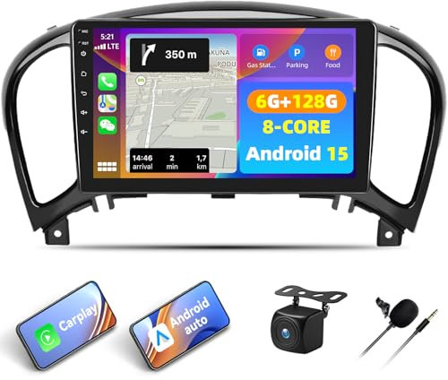 6G+128G 8Core Android autorradio para Nissan Juke J15(2010-2019)/YF15 Infiniti ESQ 2011-2017 con Carplay Android Auto, autorradio de 9 Pulgadas con GPS Navi WiFi BT FM/RDS DSP SWC +Cámara+Mic