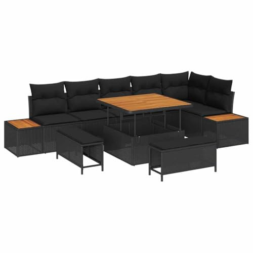 vidaXL Gartensofa-Set 9 pcs Schwarz Poly-Rattan, Garten und Terrasse, Moderne Rattanmöbel, Outdoor-Sofa-Set, Sitzgelegenheit, Lounge