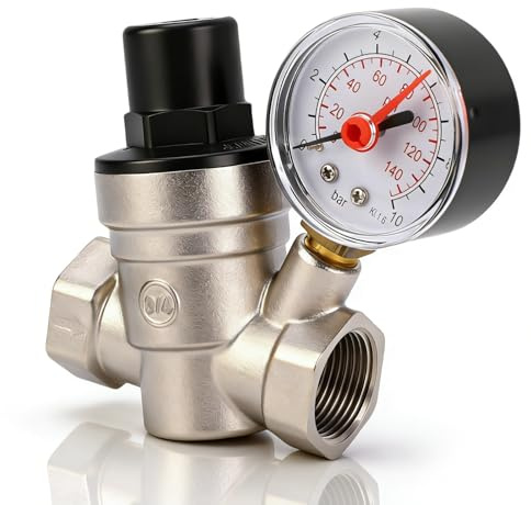 Candeon Regulador de Presión de Agua de RV para RV CAMPESR, Regulador de Presión de Agua Ajustable con Medidores de 0-140PSI y Filtro de Acero Inoxidable, Válvula de Reductora de