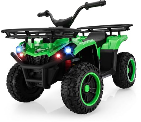 TOBBI 24V Kids Electric Ride On ATV, Battery-Powered 4 Wheels Ride On Car with Storage Basket, Three-Speed, LED Light, Music, Ride On Toy for Kids 3-8 Years-Green