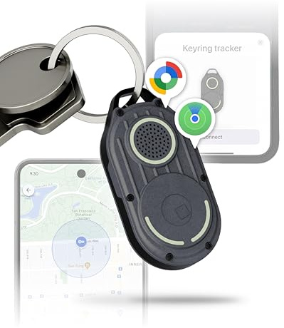 Rolling Square AirNotch Pro Dual - Smart Tag Android et Apple Compatible avec Apple Find My et Google Android Find Hub, Tracker Porte Clef Bluetooth avec Piles Remplaçables Son Fort - Traceur Gris