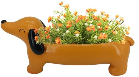 Quorvex Hunde Blumentopf - 21 X 10 X 6,5 cm Pflanztopf Hund Dackel | Sukkulente Pflanzentöpfe | Cartoon Tier-Blumen Pflanztöpfe | Sukkulenten Pflanzgefäße Für Outdoor Dekoration