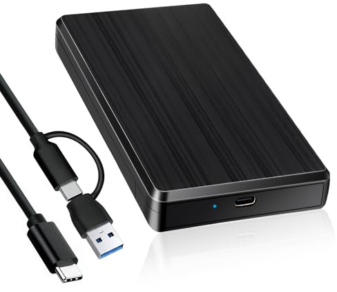 QarulG Festplattengehäuse 2,5 Zoll SB C 3.1 Gen 2 / USB Typ-A auf SATA III bis zu 5Gbps Externes Festplatten Gehäuse für 2,5 SSD HDD Maximal 6TB für PC Laptop PS5 Plug & Play Werkzeugfreie Montage