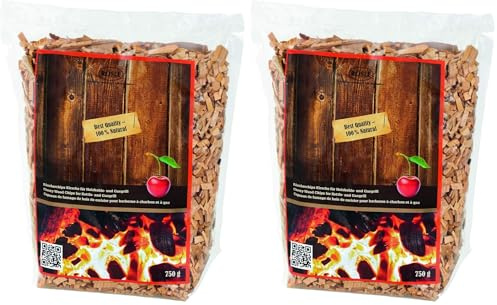 RÖSLE Räucherchips Kirsche, 750 g, für Räucherbox auf Smoker, Holzkohle- und Gasgrills, rauchaktiv, naturbelassenes Holz, Braun (Packung mit 2)