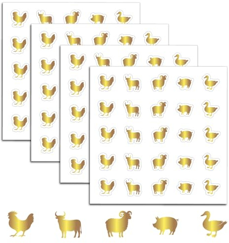 PRESSINART 500 Stück Lebensmittelauswahl Aufkleber Gold Menü Aufkleber Huhn Schaf Kuh Schwein Ente Muster 0.8 Zoll Golden Hochzeit Mahlzeiten Indikator Aufkleber Kunststoff wasserdichte Etiketten