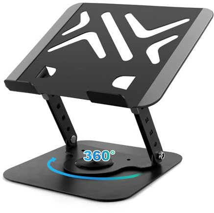360 Rotating Laptop Stand for Desk, Portable Laptop Riser with Reinforced Support, Ergonomic PC Stand Height & Angle Adjustable, Metal Laptops Holder for Notebook Computer Tablet Office Accessories