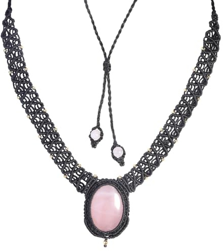 YSJNGF Girocollo con Colletto in cabochon per Donna Uomo Collana con Ciondolo Ovale Intrecciato in Nylon Regolabile Regali di Gioielli in Pietra curativa