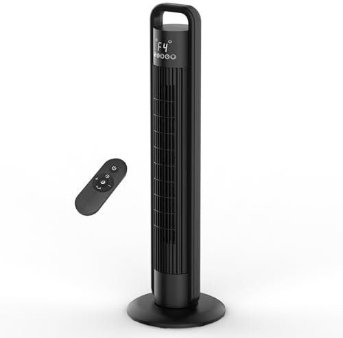 Timiyou 36 Inch Bladeless Tower Fan, 4 Speeds & 4 Modes with Remote, 28ft/s Velocity, 35dB Ultra-Quiet, 90° Oscillating, 12H Timer, LED Display for Bedroom Office Home