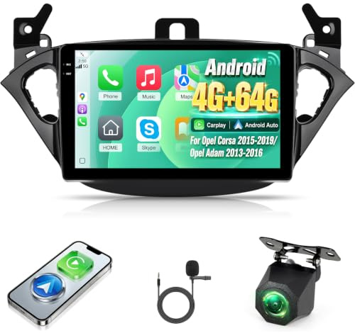 4G+64G Radio para Coche para Opel Corsa 2015-2019/Opel Adam 2013-2016 con Inalámbrico Carplay y Android Auto, Pantalla Táctil de 9 Pulgadas con WiFi/GPS/Bluetooth 5.0/EQ/Radio FM RDS