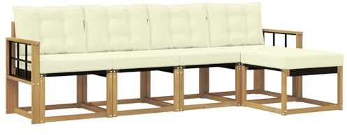 vidaXL Outdoor-Sofagarnitur mit Kissen 5 pcs Weiß und Creme, Gartenmöbel, modernes, langlebiges Outdoor-Sofa, Eckset für Terrasse, Bequeme Lounge und Sitzgelegenheit