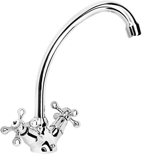 Cornat Waschtisch-Zweigriffarmatur Nostalgie - Verchromter Messingkörper - Hohe Auslaufhöhe - Schwenkbar - Ohne Ablaufgarnitur / Wasserhahn fürs Bad / Waschbecken-Armatur / Badarmatur / NO111