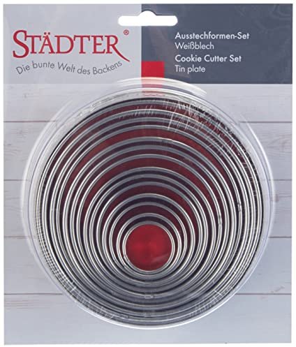 Städter 009073 14 Ringe in Weißblechdose glatt Ø 12 cm, Ausstechgröße, Ø 2.5 - 10.5 cm, Silber