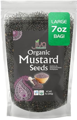 Jiva Organics Organic Black Mustard Seeds 7oz - Non-GMO, Gluten Free, Pungent & Aromatic Spice - 100% Raw & Natural