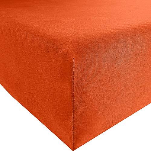 REDBEST Jersey-Stretch Spannbettlaken San Francisco 100% Baumwolle, orange Größe 140x200 cm - 160x200 cm - weiche Qualität, bügelfrei, Rundumgummi, bis 20 cm Höhe
