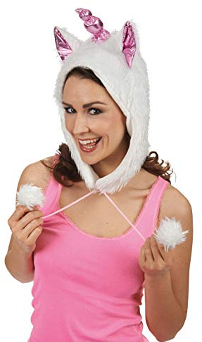 Andrea Moden 3287705 - Einhorn Mütze mit zwei langen Pompon Zöpfen, für Erwachsene, Tier, Kopfbedeckung, Accessoire, Motto Party, Karneval