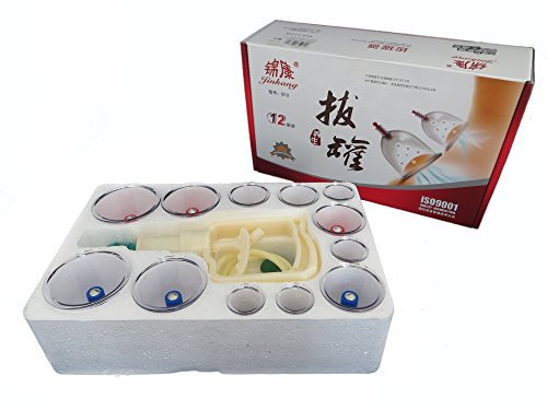 Massage Schröpfen Set mit Schröpfgläser aus Kunststoff mit Magneten + Vakuumpumpe (12-Set-Profi)