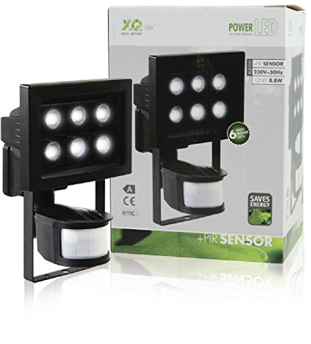 Ranex XQ1010 LED Fluter mit PIR-Sensor [6x á 1 Watt], 360 Lumen, Erfassungsbereich 180° x 12 Meter, kalt weiß