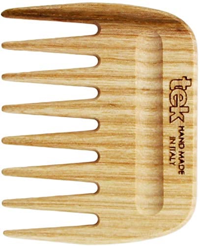TEK - Petit Peigne à Dents Larges en Bois Naturel, Fabriqué à la Main en Italie, pour Cheveux Épais, Bouclés ou Ondulés - 9 x 7,5 cm