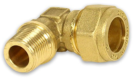 Messing-Klemmverschraubung für Kupferrohre, 90° Winkel mit AG, konisch, 1/2-12mm