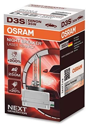 OSRAM XENARC NIGHT BREAKER LASER D3S, +200 % mehr Helligkeit, HID Xenon-Scheinwerferlampe, 66340XNL, Faltschachtel (1 Lampe)