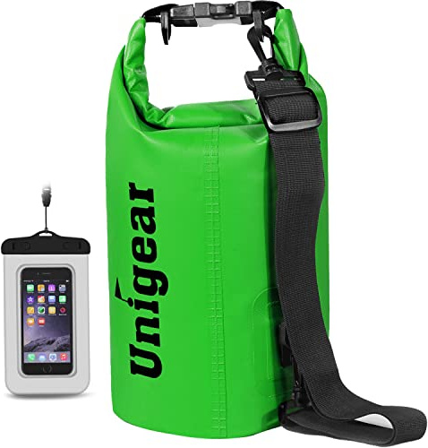 Unigear Dry Bag 2L 5L 10L 20L 30L 40L 55L, wasserdichte Tasche Rucksack SUP | Wasserdichter Beutel, Seesack Packsack mit Handytasche, Waterproof bag für Boot Kajak Angeln Rafting Schwimmen Camping Strand
