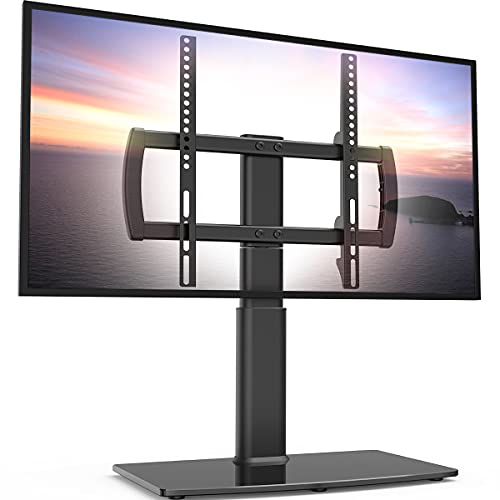 HT04B-001 Universal-TV-Ständer für Fernseher, 68 bis 152,4 cm (68 bis 60 Zoll), 80 Grad drehbar, 4-stufig höhenverstellbar, robuster Sockel aus gehärtetem Glas, hält bis zu 45 kg Bildschirme