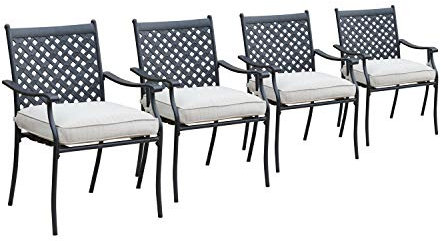 Lokate Home Esszimmerstuhl-Set mit Armlehnen und Sitzkissen, aus Schmiedeeisen, 4-teilig Dining Chair Set Weiße Stühle