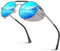 CGID Retro Sonnenbrille im Steampunk Stil Runde Metallrahmen Polarisiert Brille Herren Damen
