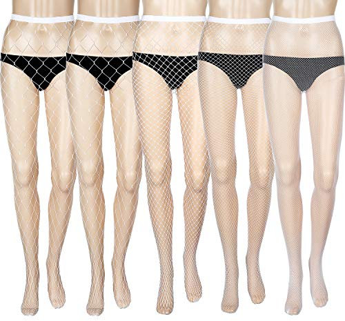 SATINIOR 5 Pares de Medias de Rejilla Cruzada Medias de Red Pantimedias de Malla para Mujeres (Blanco)