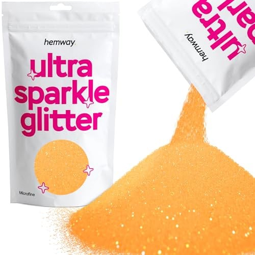 Hemway Ultra Sparkle Glitter - Fluorescent Orange | Microfine Metallic Flakes for Resin & Epoxy Crafts | Supplies for Tumblers, Festival, Hair, Face, Body, Eye & Nail Art Decoration | 100 g
