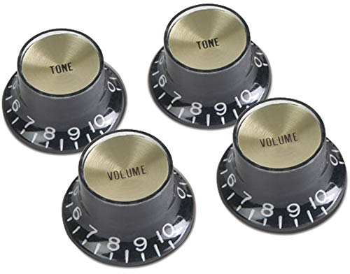 PRMK-020 Top Hat Knobs with Inserts 4 Pack Black/Gold - Gitarren Ersatzteil