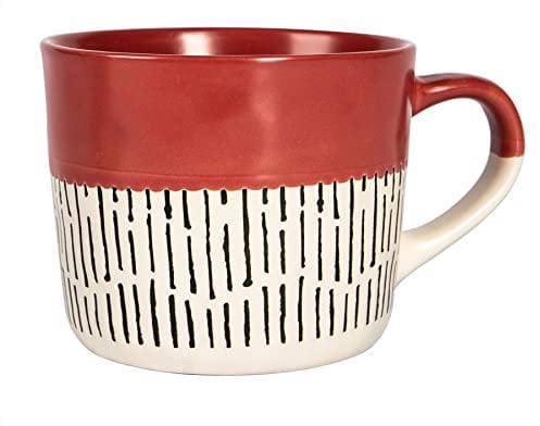 Nicola Spring Ceramic Coffee Mug - 475ml - Red Dipped Dash Stoneware Coffee Cups Dishwasher & Microwave Safe Large Tea Mugs for Hot Drinks, Hot Chocolate, Tea