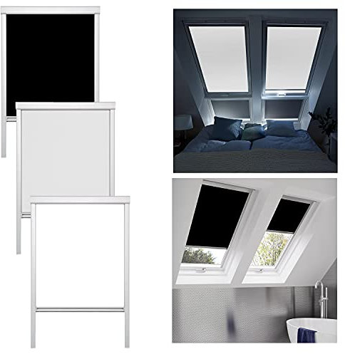 Rotemion Schwarz Verdunkelungsrollo F04 Rollo für Dachfenster, 100% Verdunkelung, mit Seitenschienen in Silber, 49.3 * 74cm