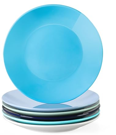 LOVECASA, Series Sweet, Dinner Plate, 26.5 cm Porcelain Plate Set of 6, Round Dinner Plate Dishes for Dinner/Steak/Main Course, Scratch Resistant, Service for 6, Blue Series