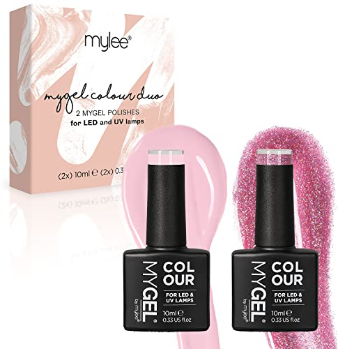 Mylee Gel Nail Polish Duo Colour Set 2x10ml [Pretty In Pink] UV/LED Soak-Off Nail Art Manicure Pedicure for Professional, Salon & Home Use - Long Lasting & Easy to Apply